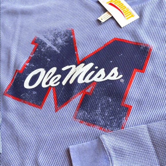 Big M Ole Miss Univ of Mississippi Women's Mini Waffle Crew BLUE - Picture 3 of 3